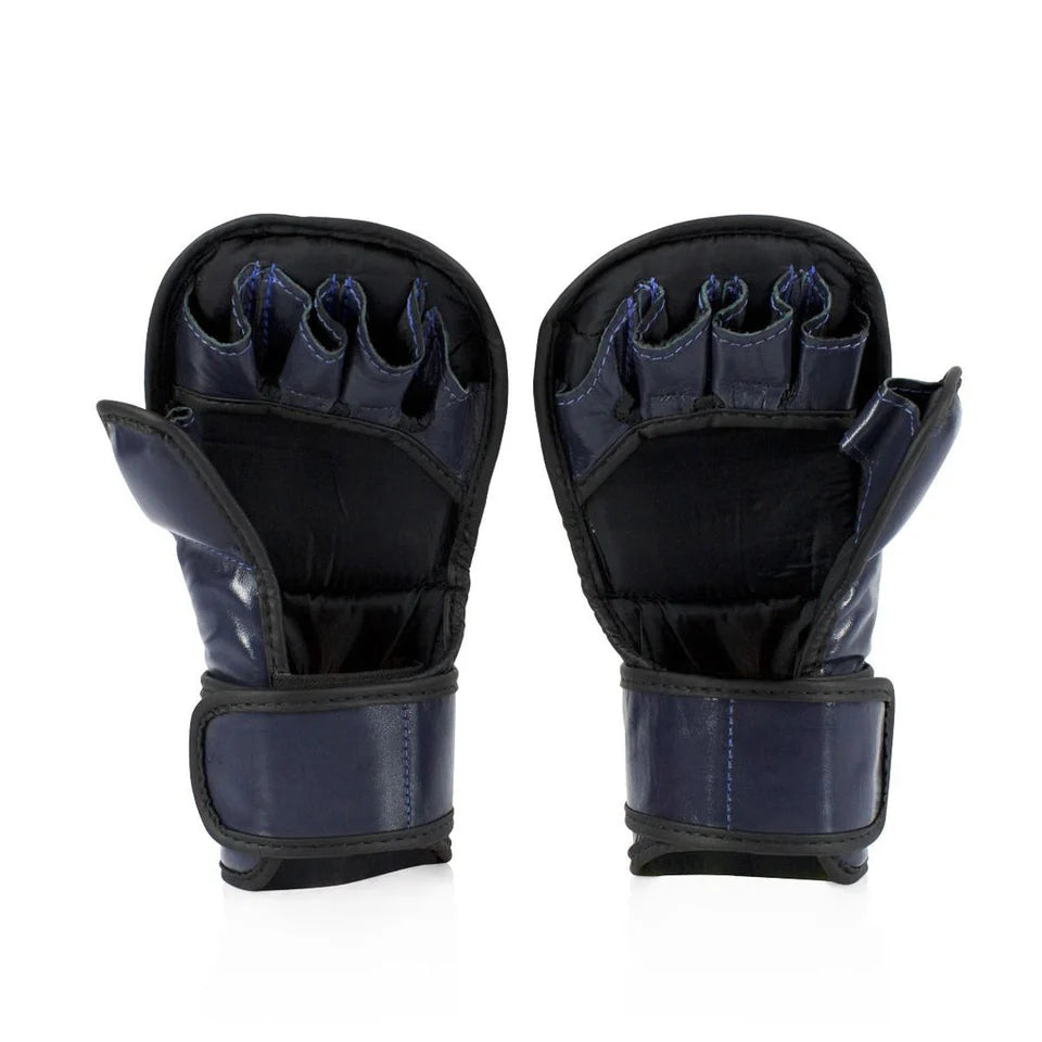 Pair of navy MMA gloves on a white background