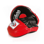 Red and black boxing mitts with a visible brand logo on a white background