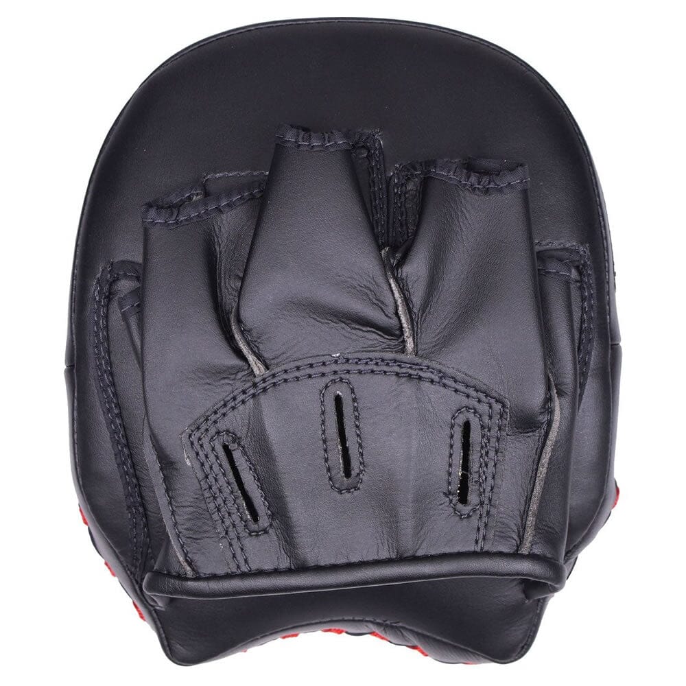 Black Fairtex boxing pad with red accents on a white background