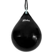 Black Fairtex aqua punching bag on a white background