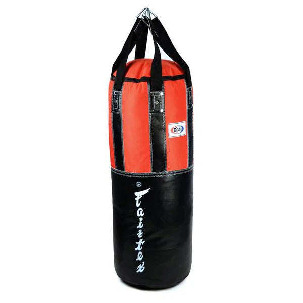 Red and black punching bag with visible brand logo on a white background