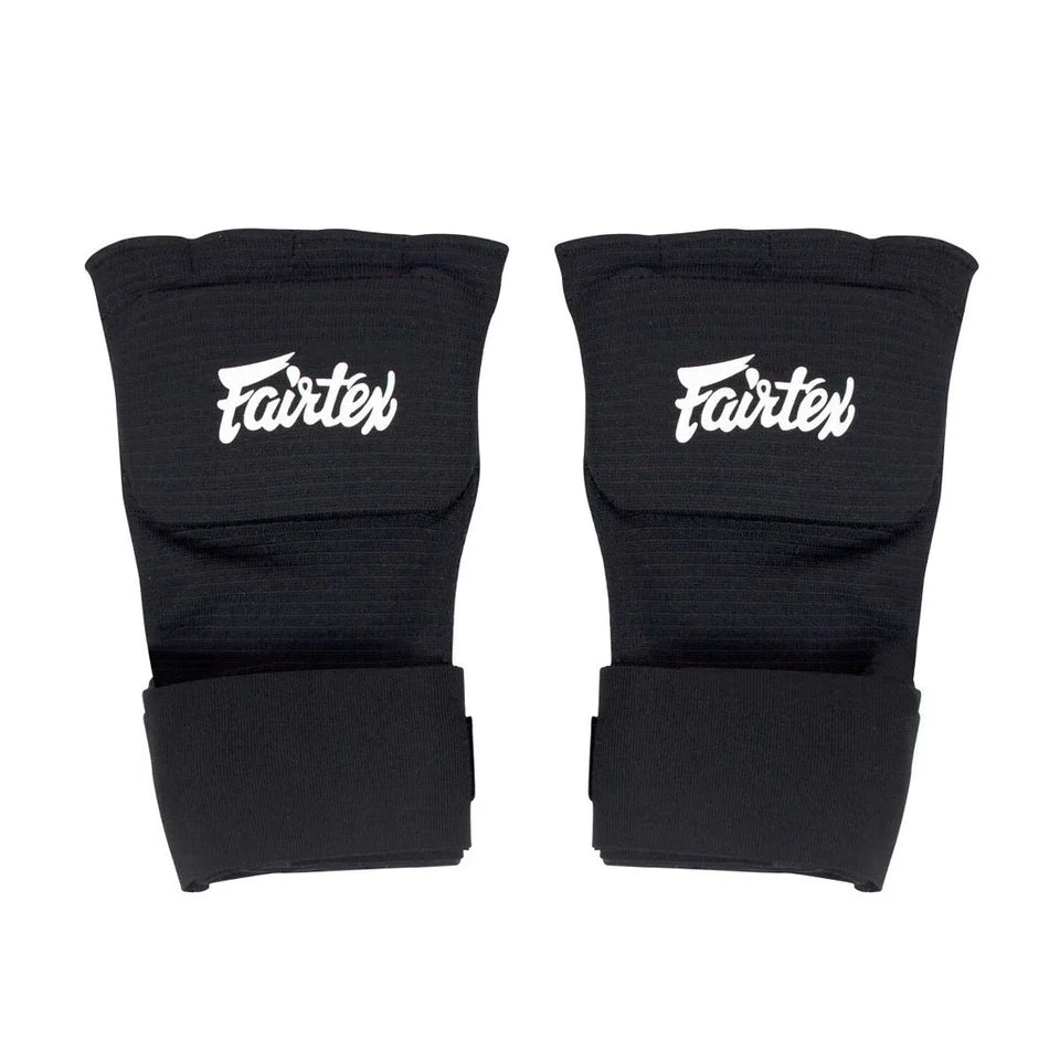 Pair of black Fairtex wrist wraps on a white background