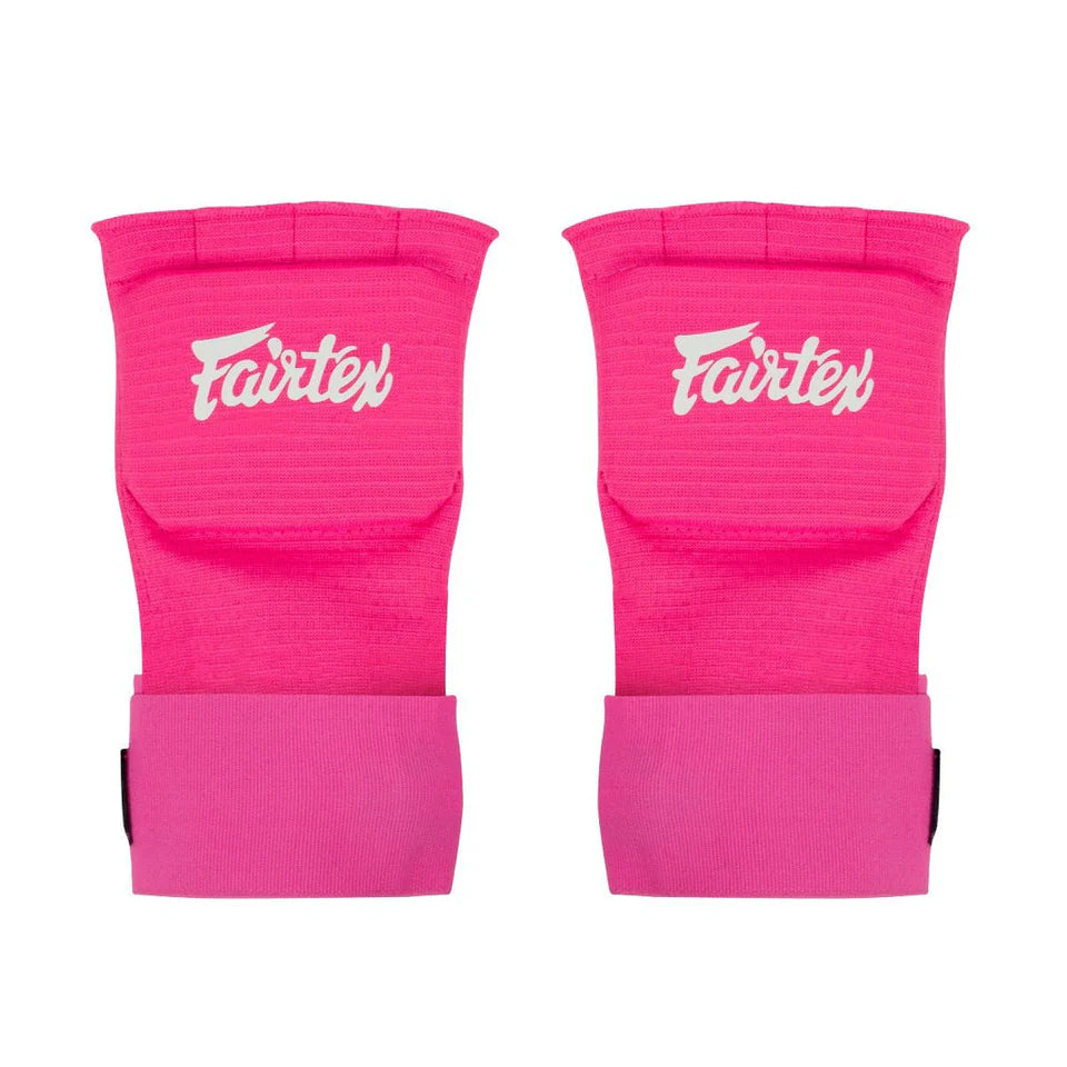 Pair of pink Fairtex quick wraps on a white background