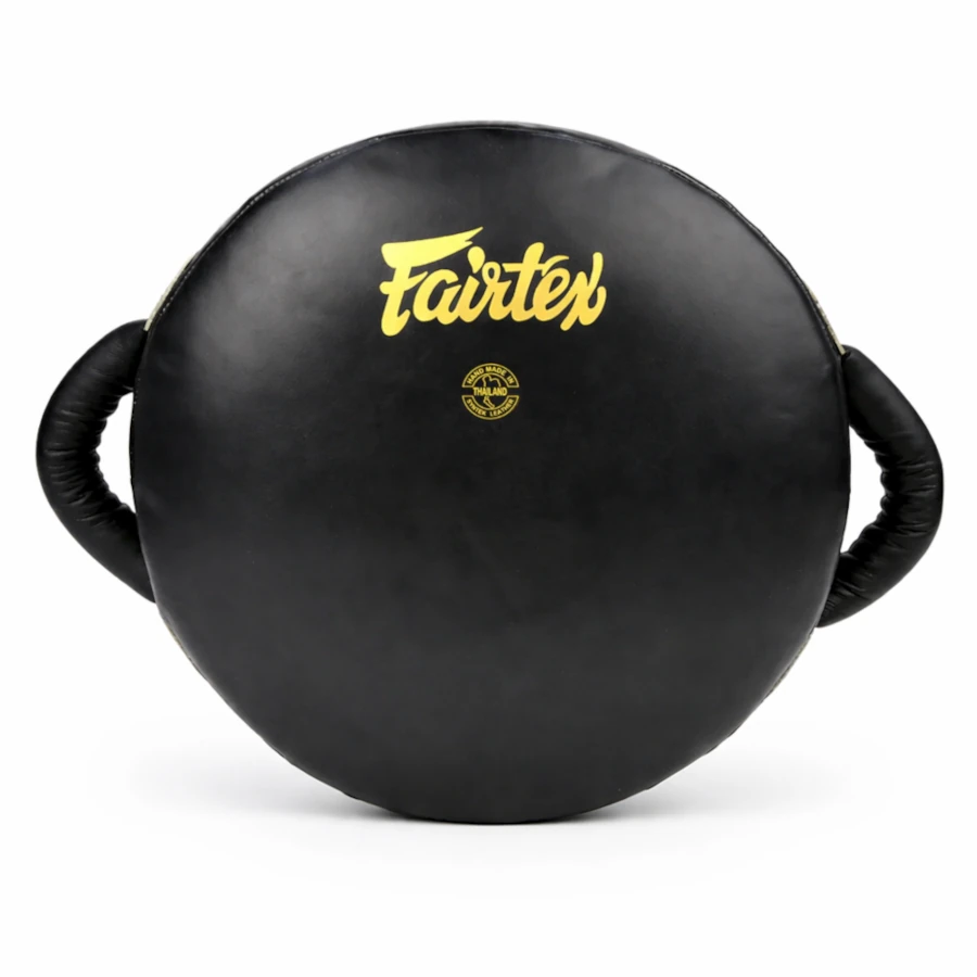 Black round shield with Fairtex logo on a white background