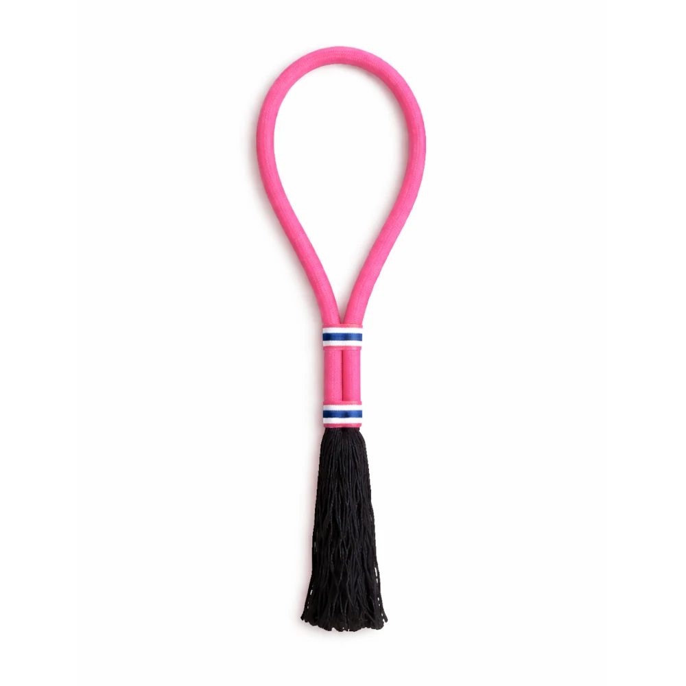 Pink mongkon with black tassel on a white background