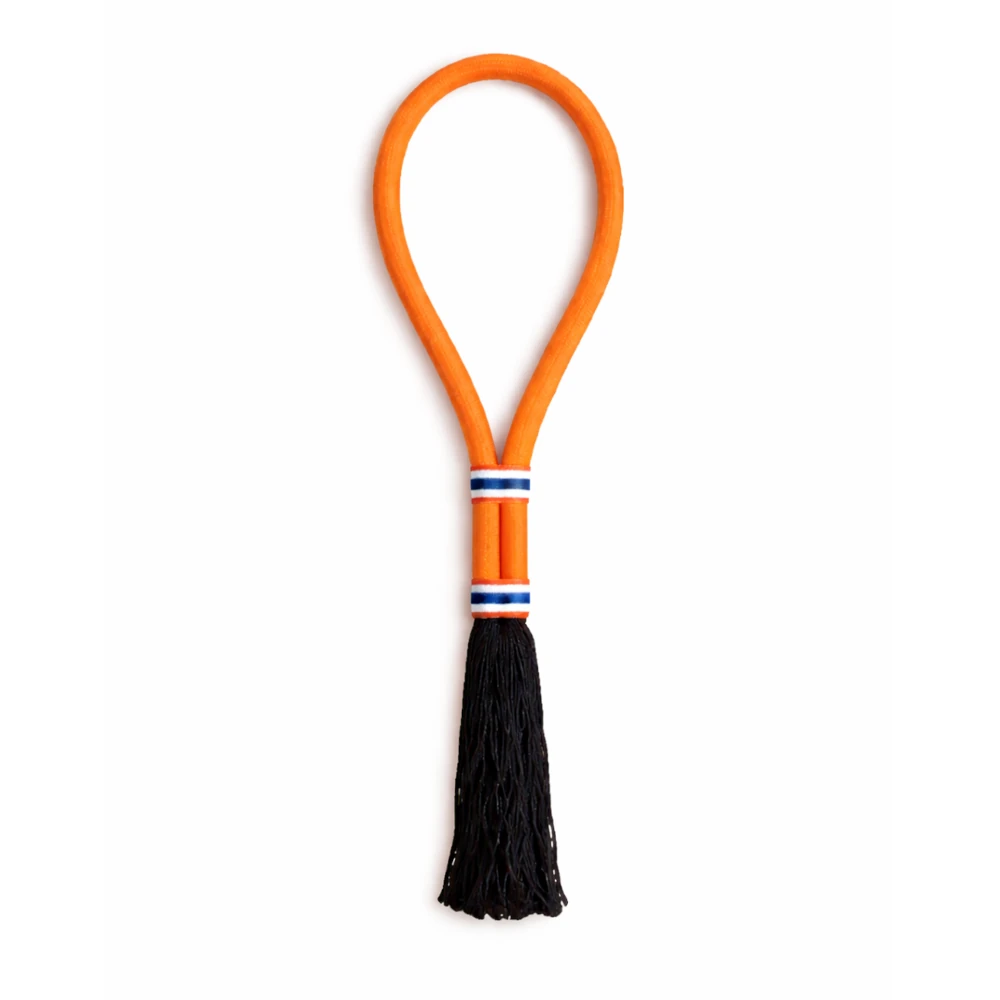 Orange mongkon with black tassel on a white background