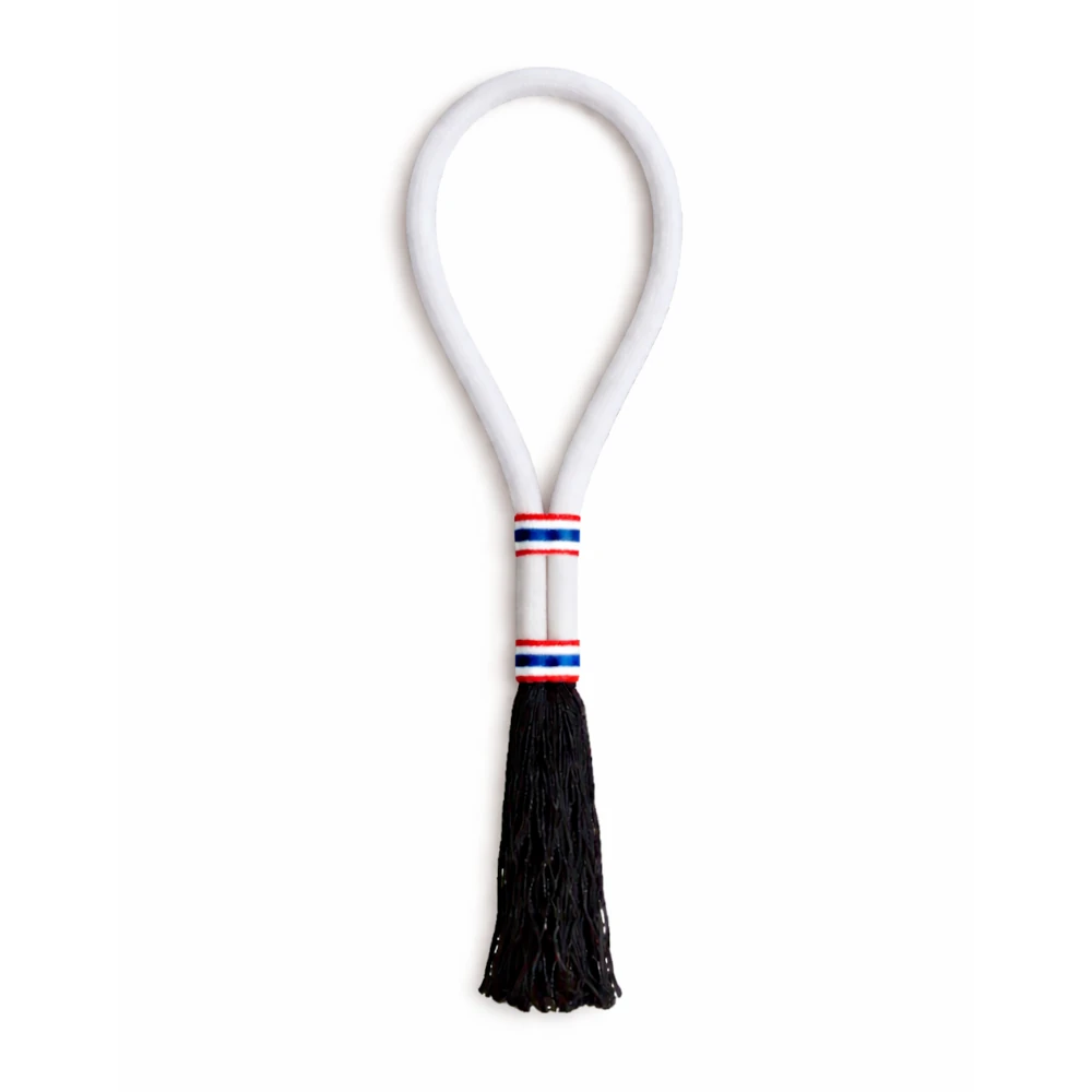 White mongkon with black tassel on a white background