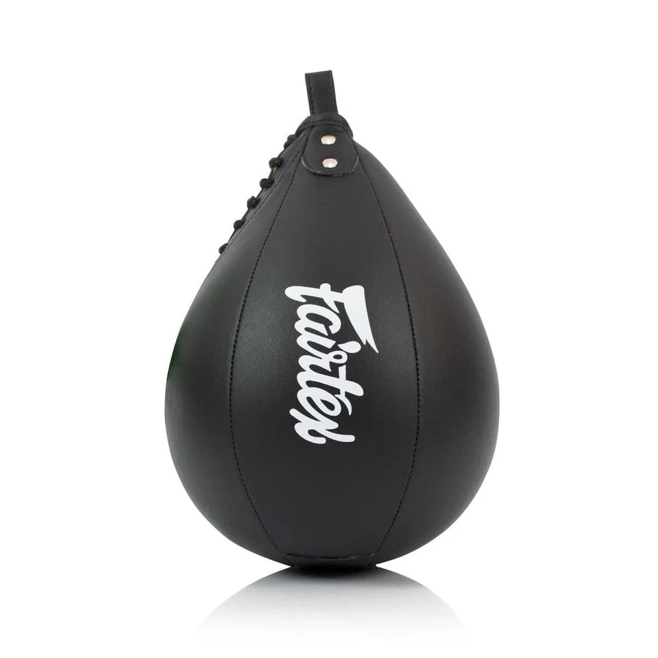 Black speed bag with 'Fairtex' branding on a white background