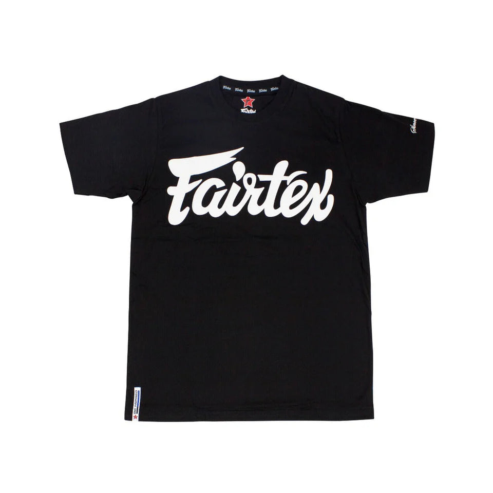 Black t-shirt with 'Fairtex' logo on a white background