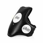 Black body protector with 'Fairtex' branding on a white background