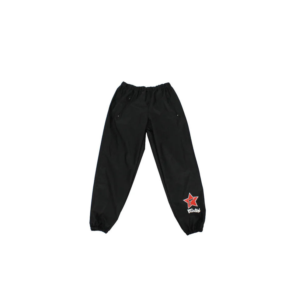 Black sauna suit pants with a red star logo on a white background