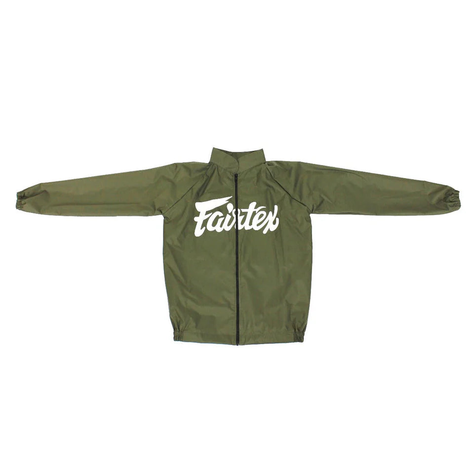 Green sauna suit jacket with 'Fairtex' logo on a white background