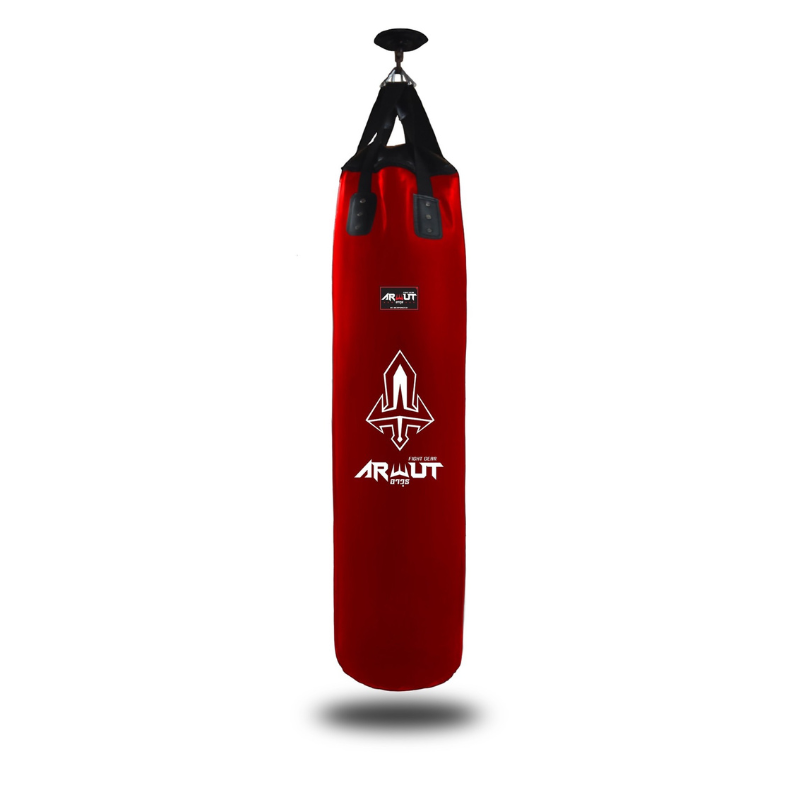 Red punching bag with a brand logo on a white background