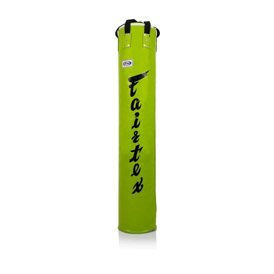 Green punching bag with 'Fairtex' branding on a white background