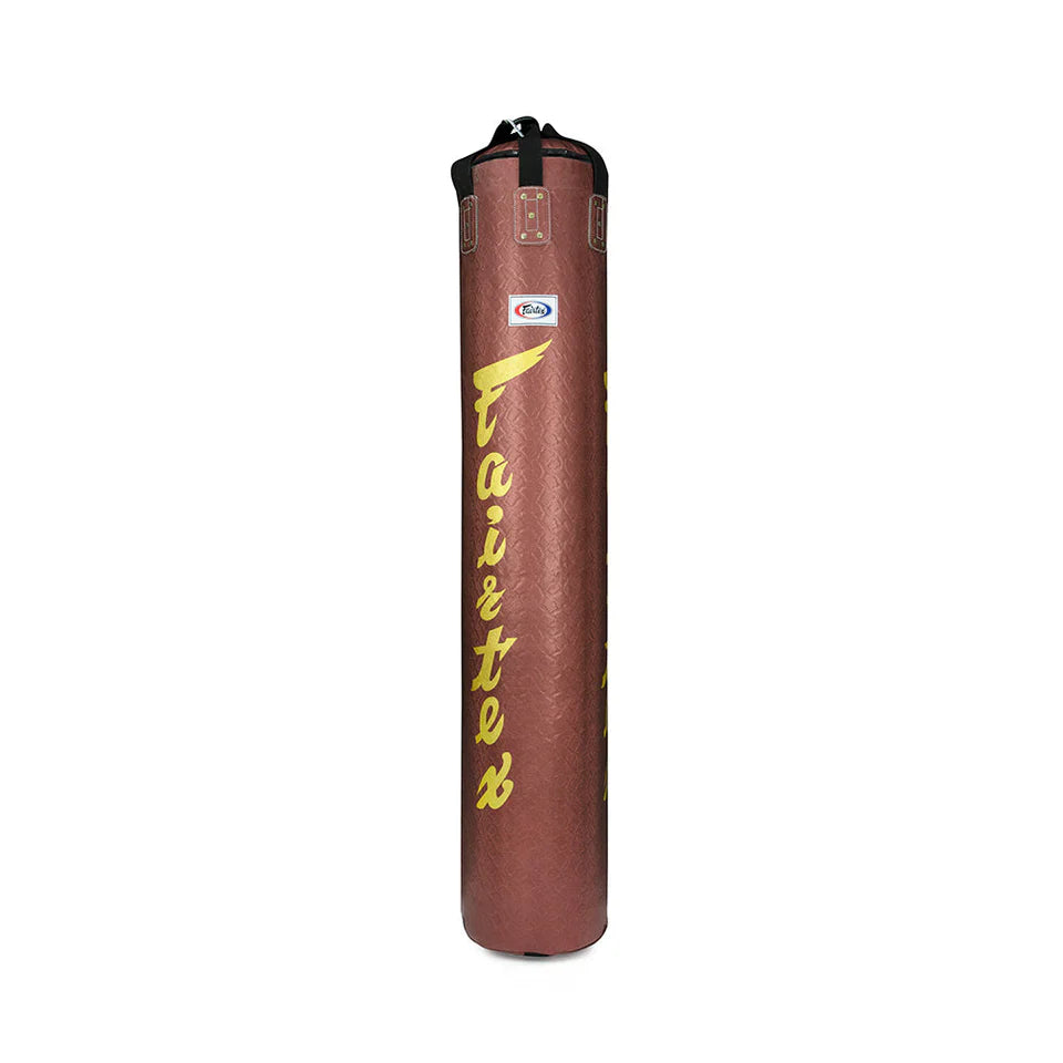 Brown textured punching bag with 'Fairtex' branding on a white background