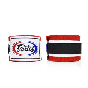 Pair of Fairtex boxing hand wraps on a white background