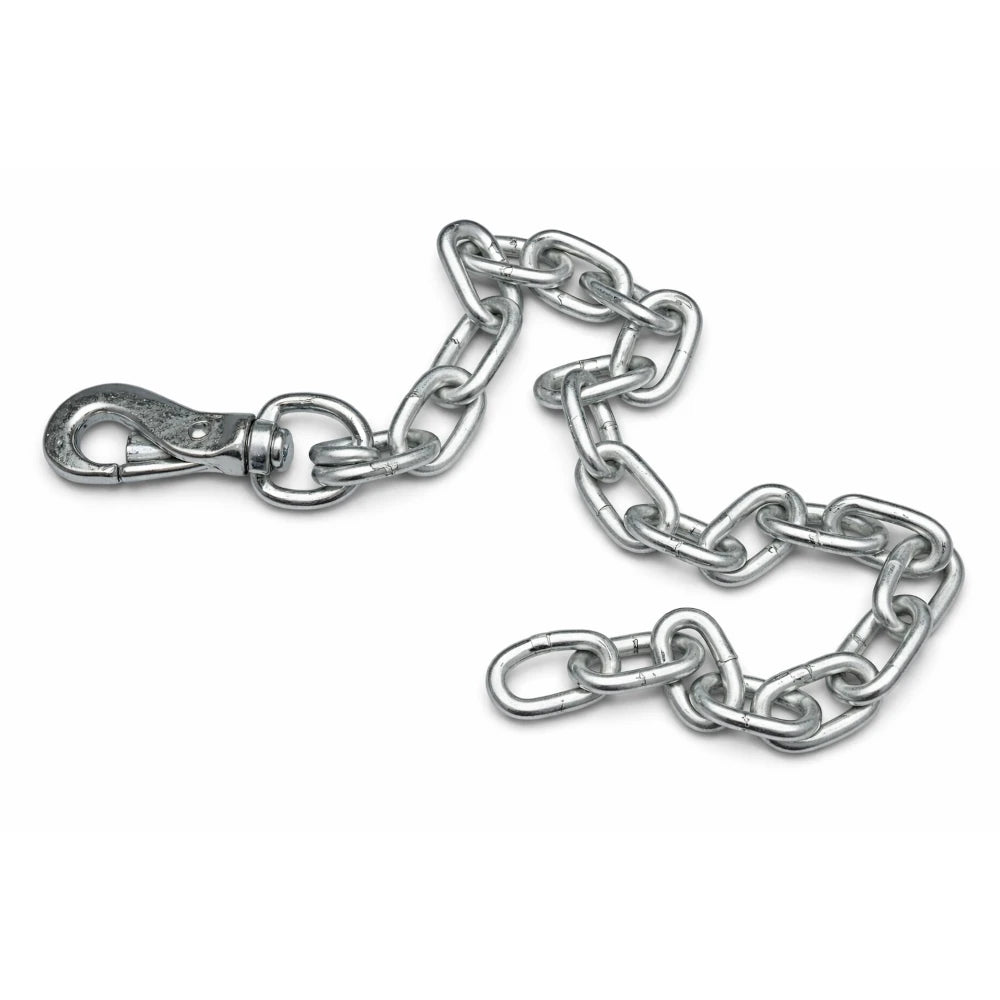 Silver chain with swivel and clasp on a white background