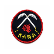 Patch with crossed kamas and text on a black background