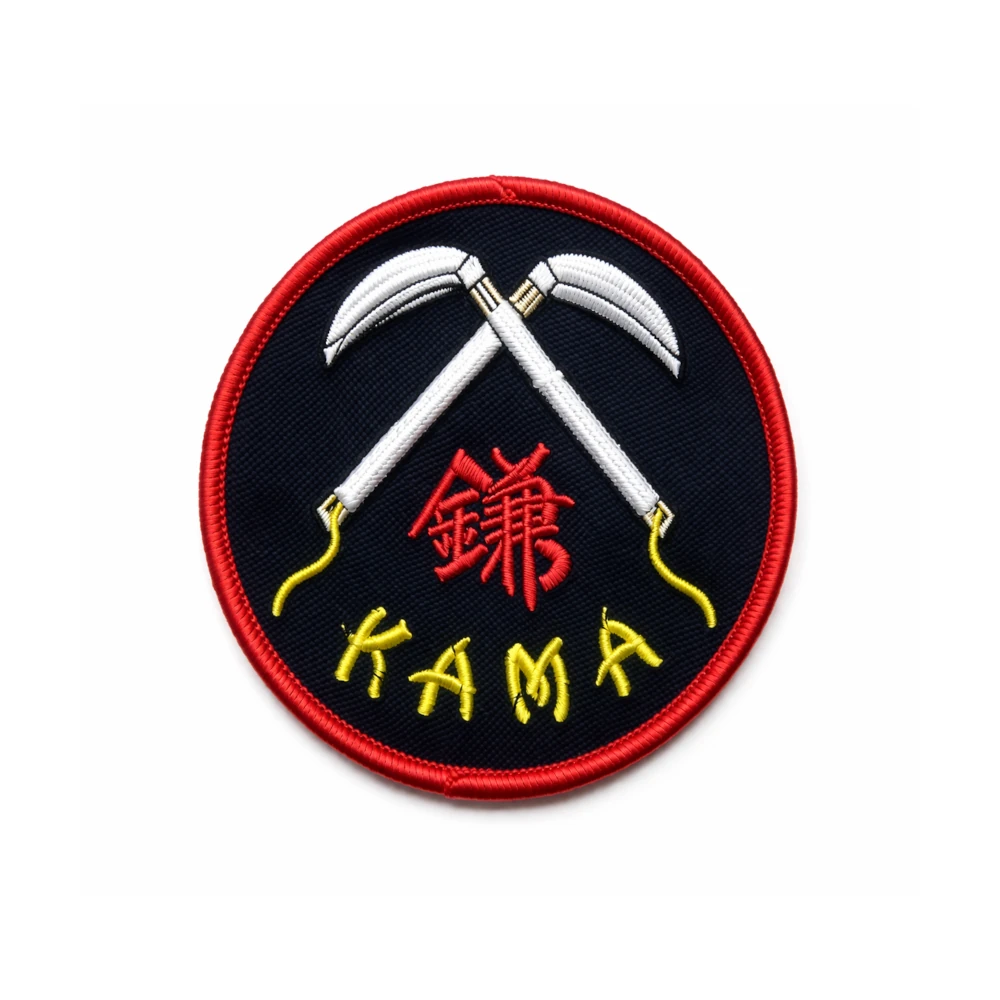 Patch with crossed kamas and text on a black background