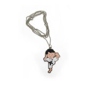 Necklace with a pendant of a person in a white martial arts outfit on a white background