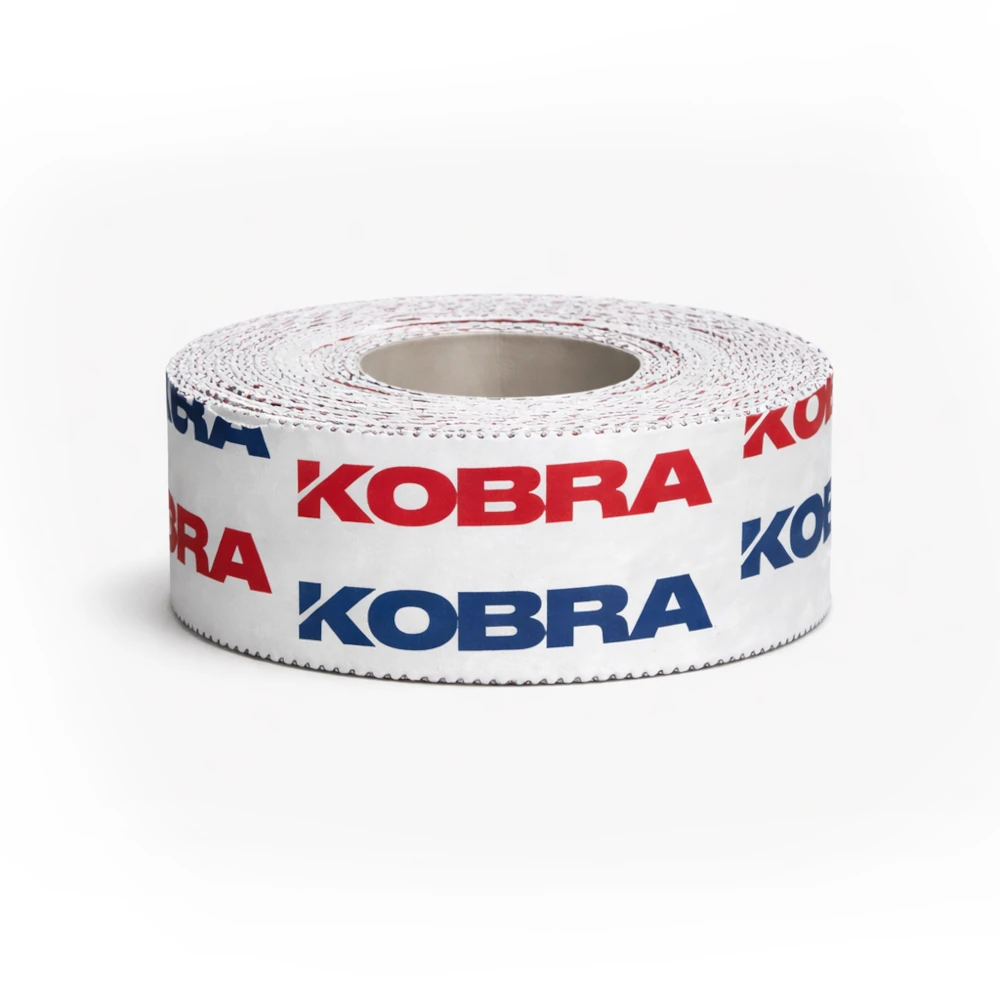 Roll of Kobra tape with red and blue text on a white background