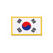 Embroidered patch of the South Korean flag on a white background