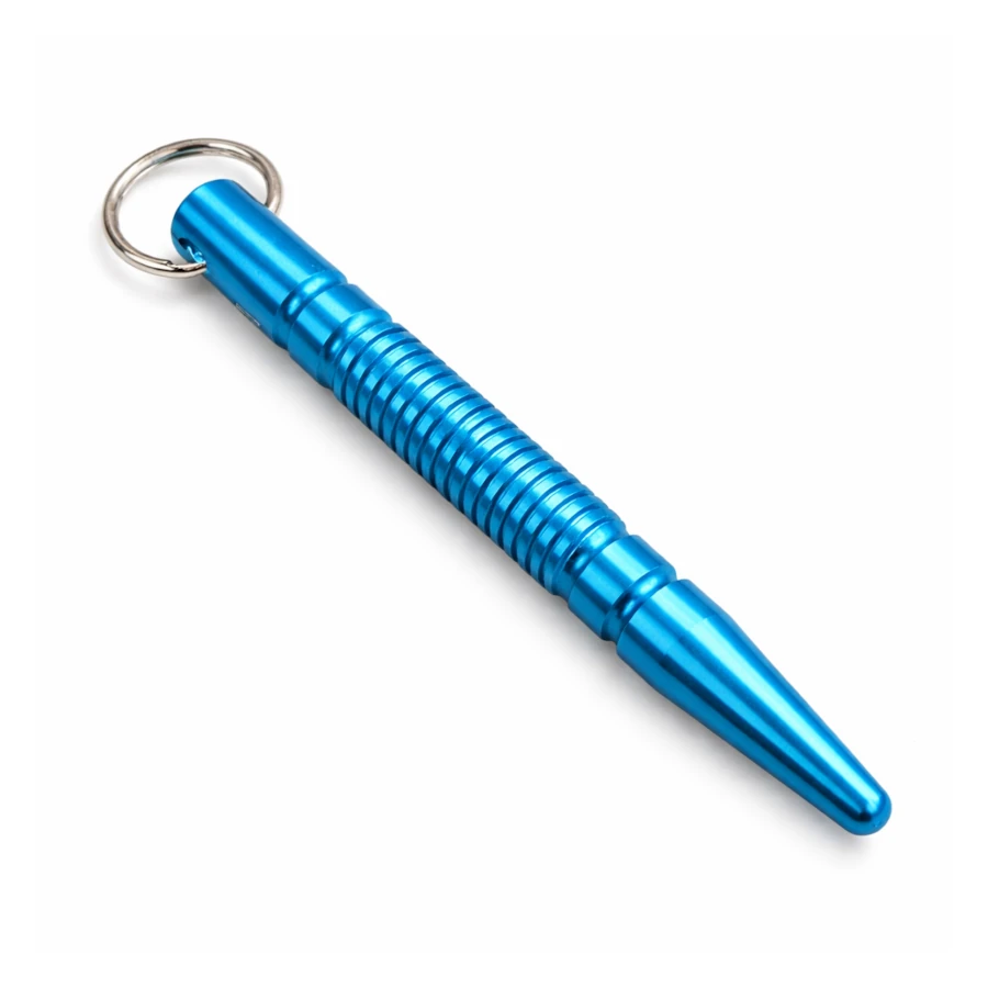 Blue Kubotan with a keychain on a white background