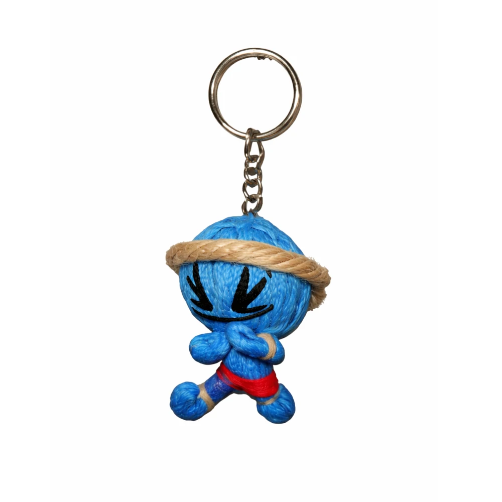 Royal blue plush muay thai keychain with a keyring on a white background