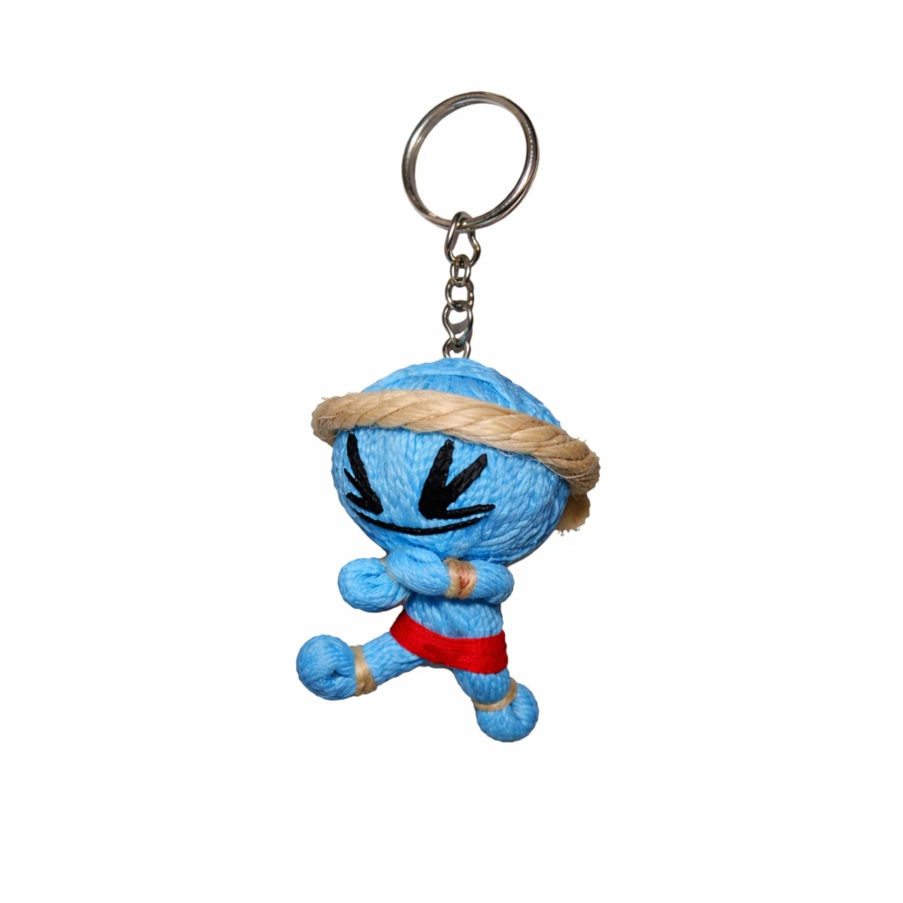 Blue plush muay thai keychain with a keyring on a white background