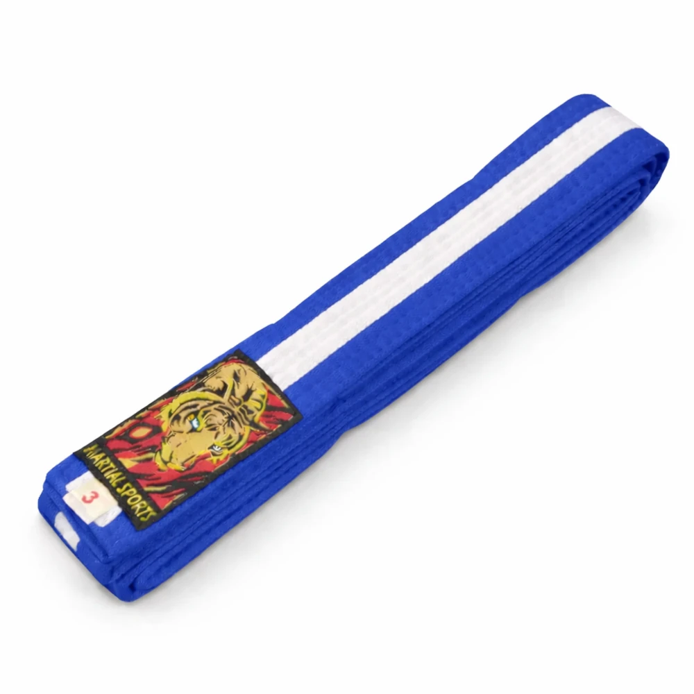 Blue belt with a colorful tiger design on a white background