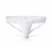 White men's cloth groin guard on a white background