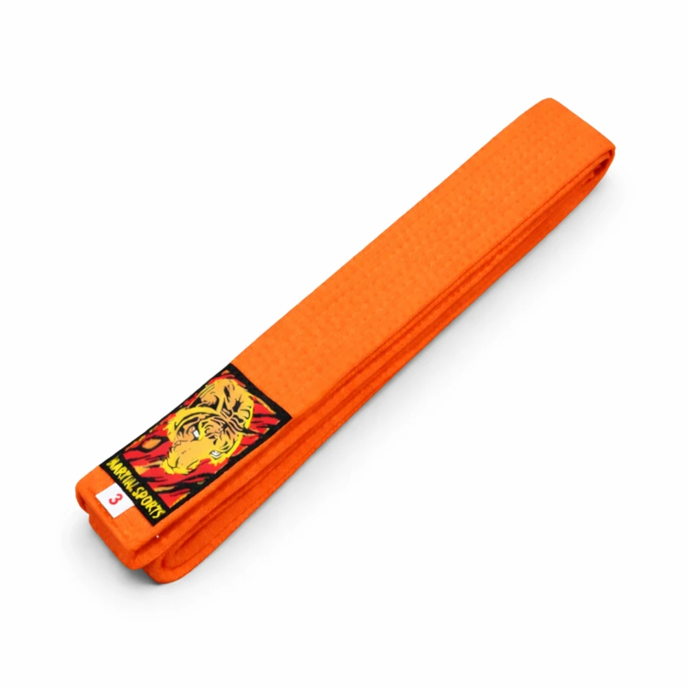 Orange belt with a logo on a white background