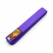 Purple belt with a colourful emblem on a white background