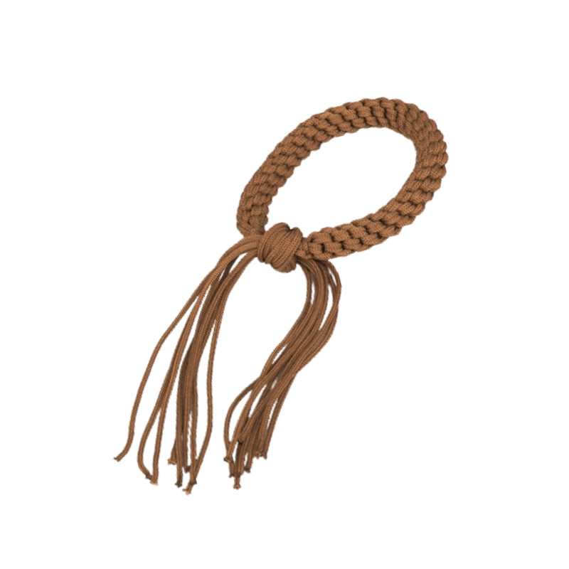 Brown braided armband with tassels on a white background