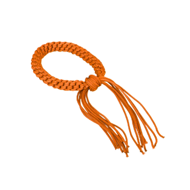 Orange braid with tassels on a white background