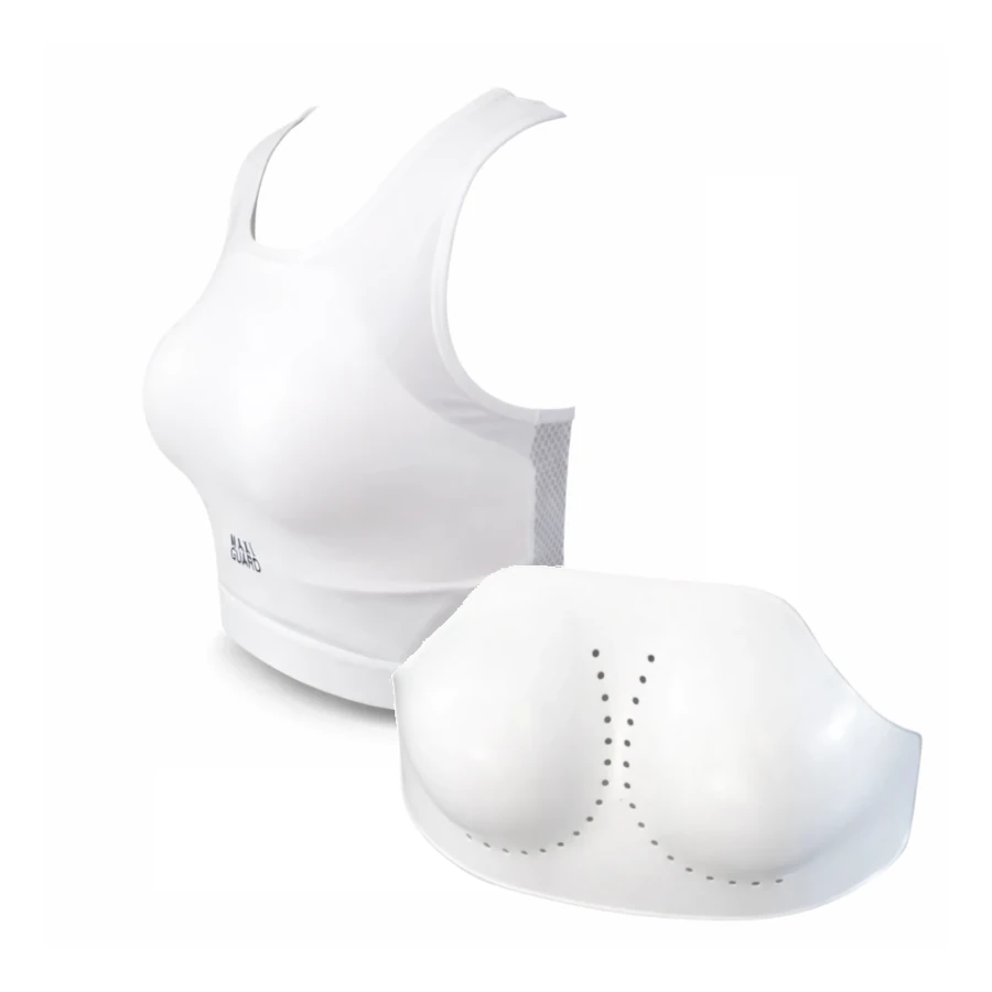 White sports bra and chest guard on a white background