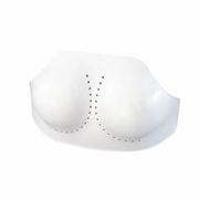 White plastic female chest guard with ventilation holes on a white background