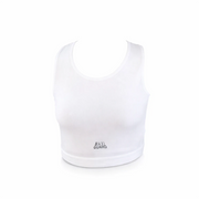 White sports bra with 'Maxi Guard' branding on a white background