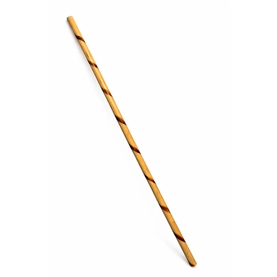 Tapered wooden Rattan Bo with a twisted design on a white background
