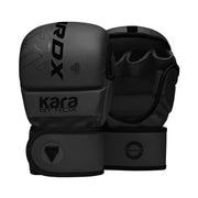 Black and gray MMA sparring gloves with RDX branding on a white background