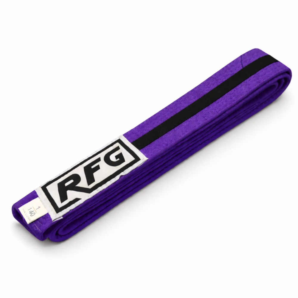 Purple belt with a black stripe and 'RFG' logo on a white background
