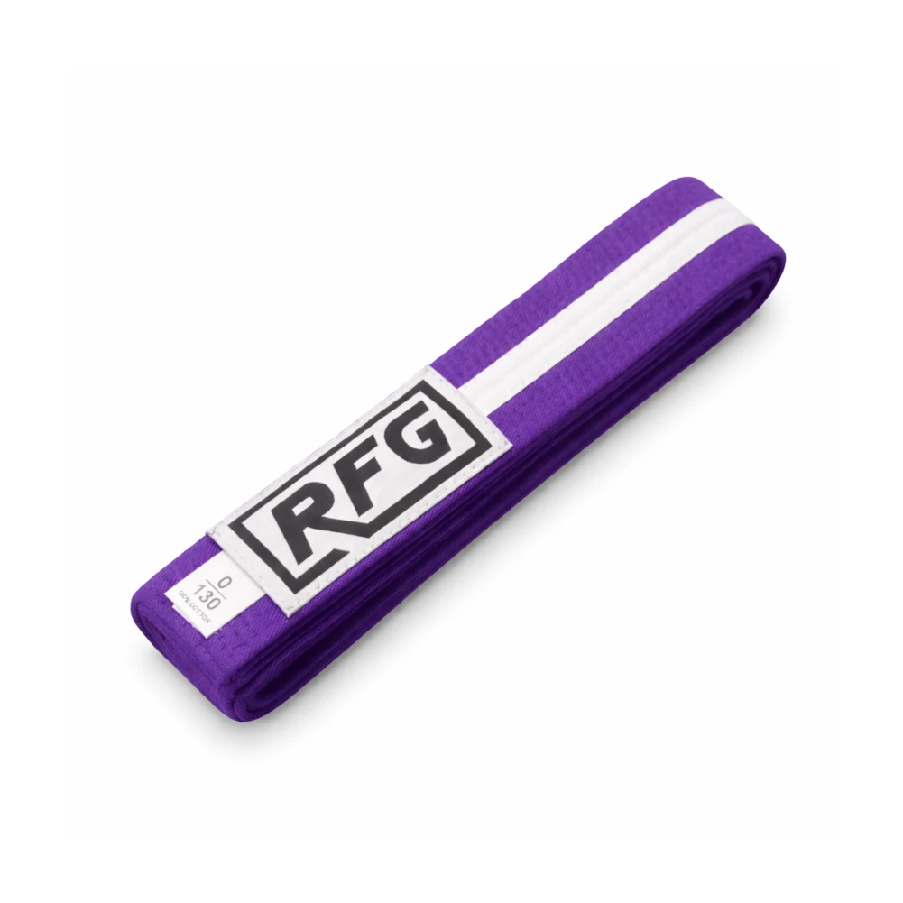 Purple belt with white stripe and 'RFG' logo on a white background