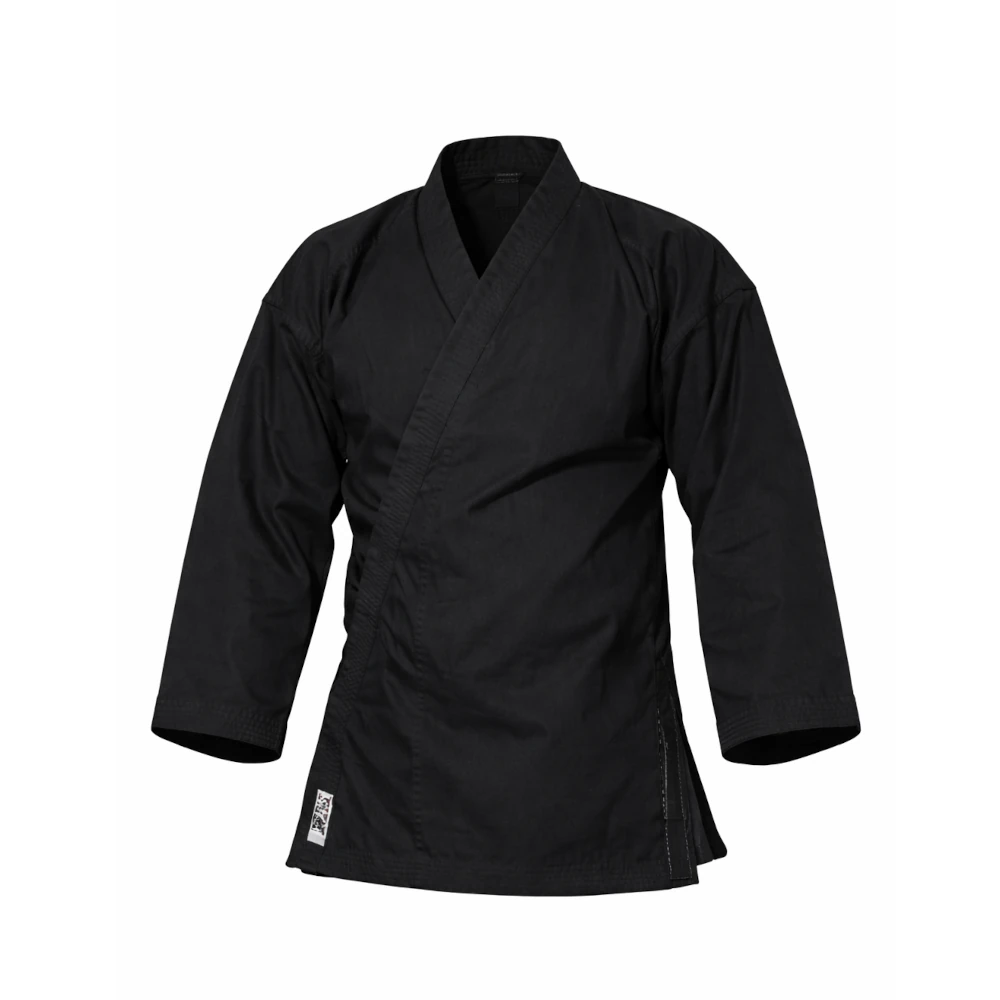 Black martial arts uniform top on a white background