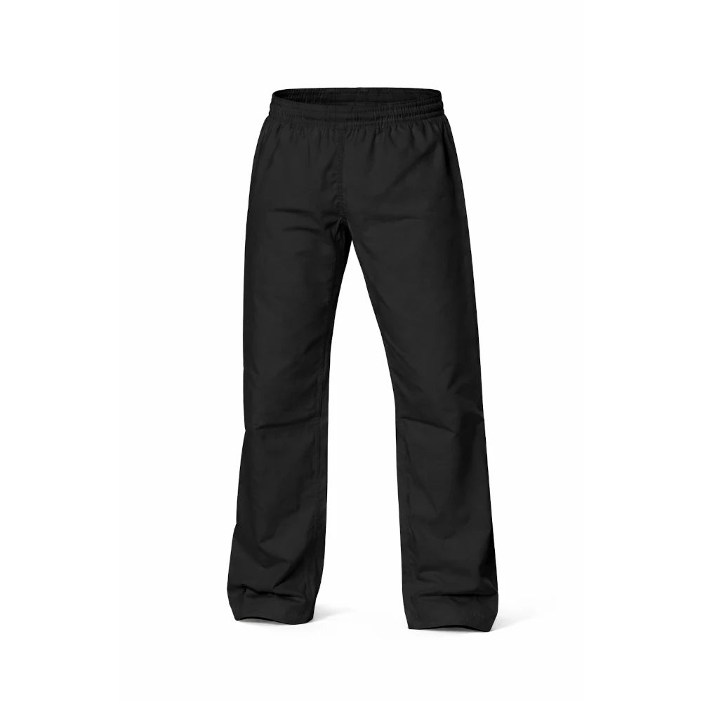 Black martial arts gi pants on a white background