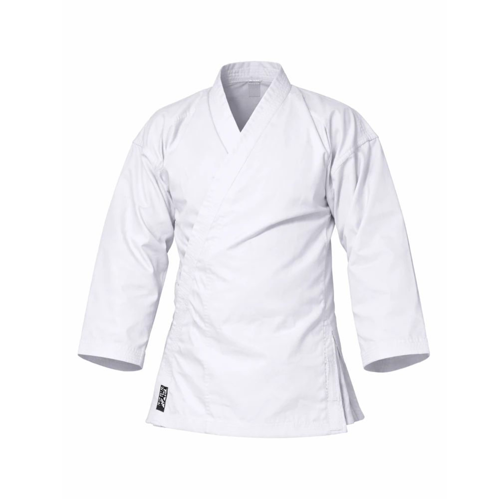 White martial arts uniform top on a white background