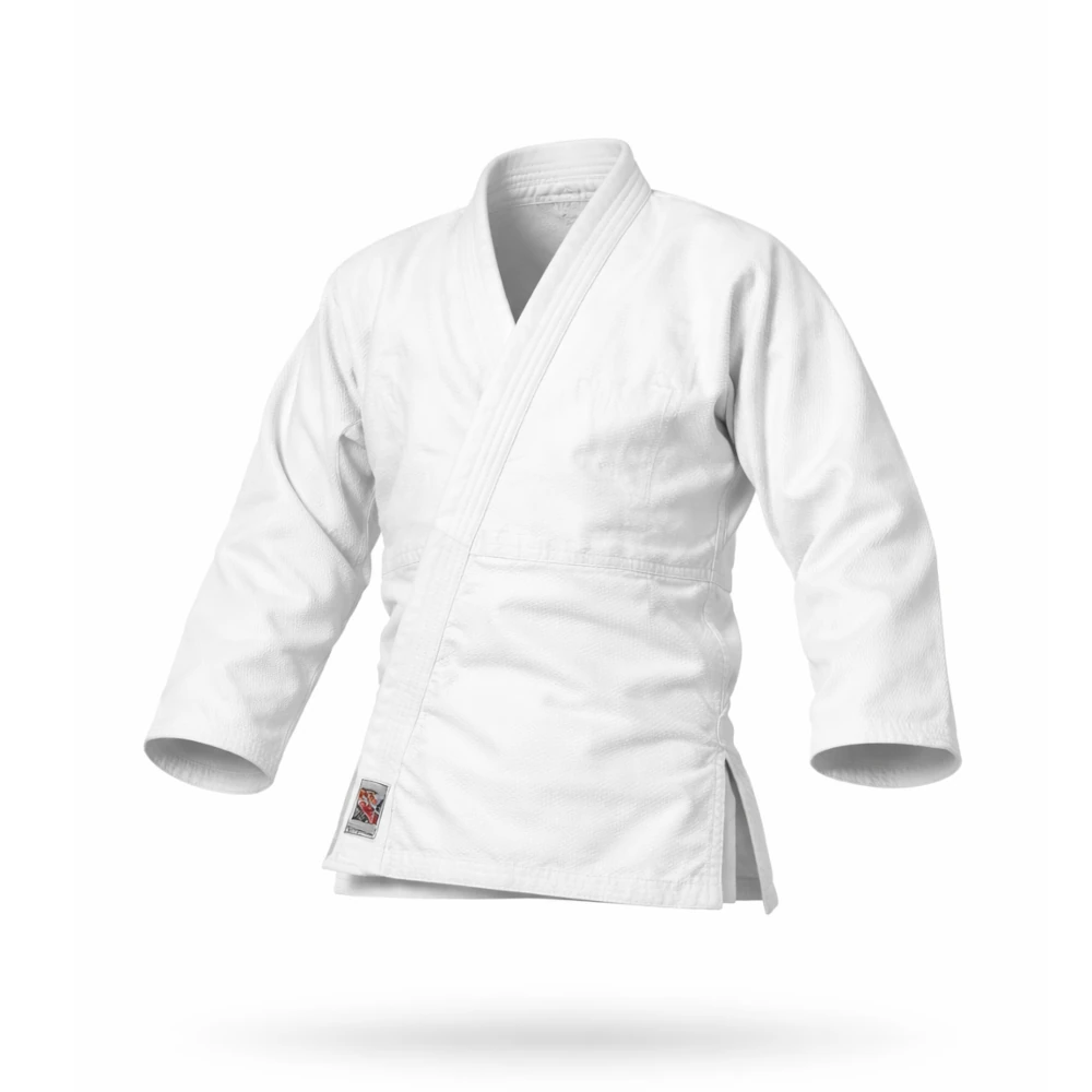 White martial arts uniform top on a white background