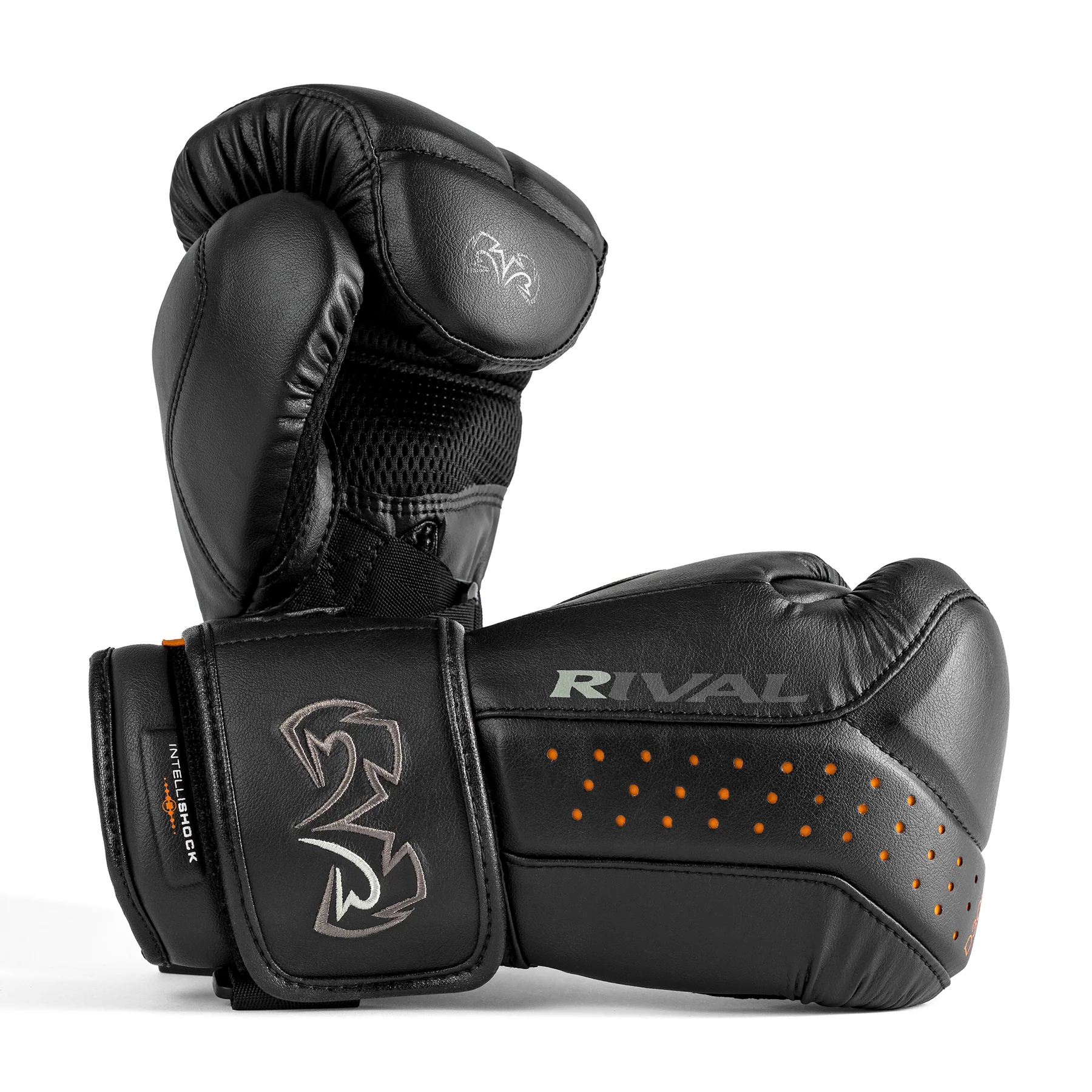 Black boxing gloves with 'Rival' branding on a white background