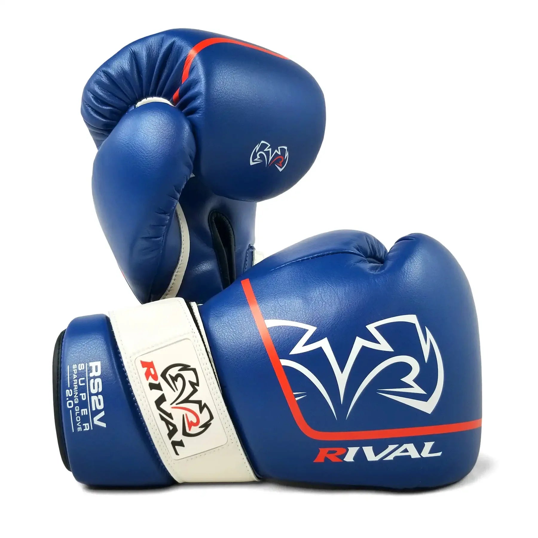 Blue boxing gloves with Rival logo on a white background