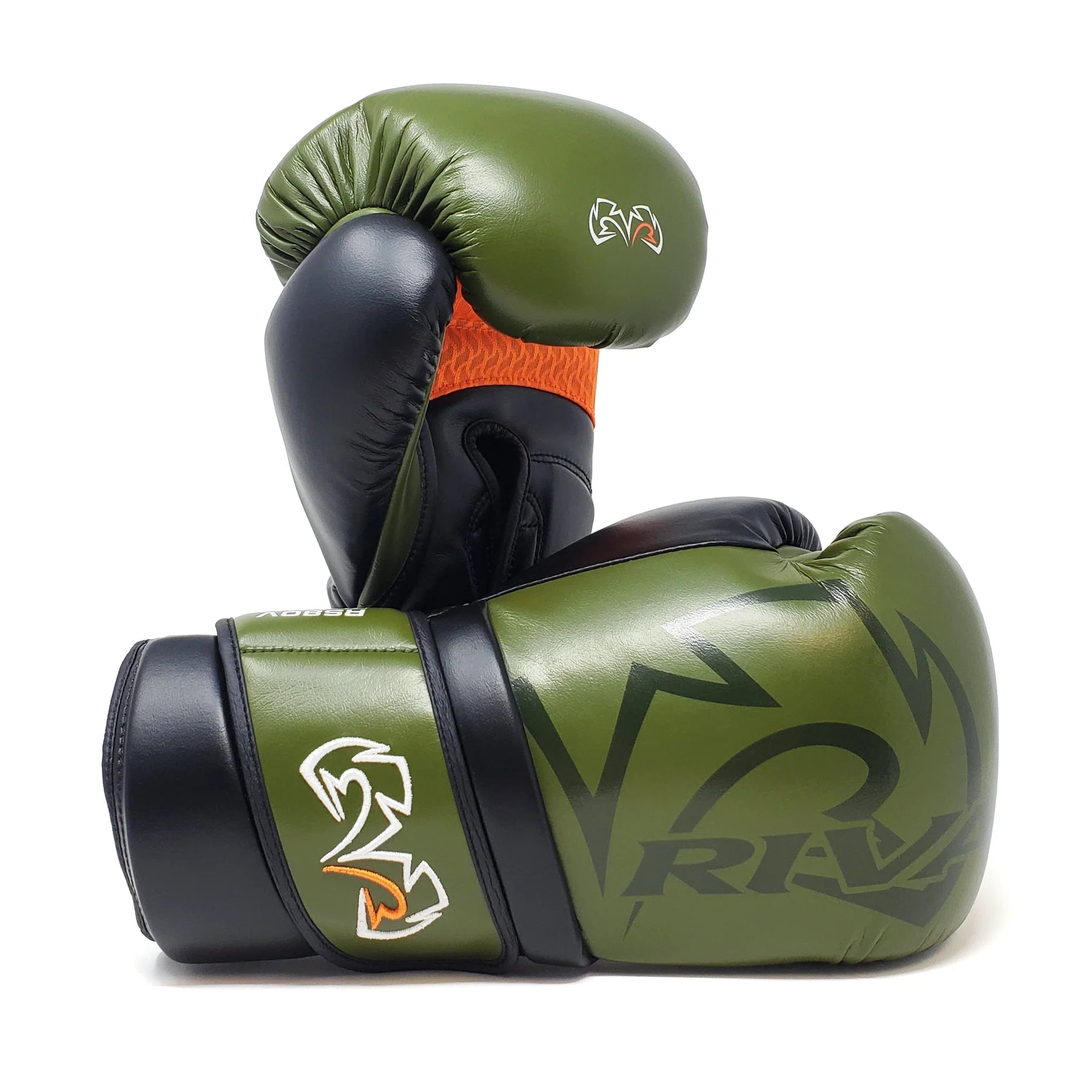 Green and black boxing gloves with 'Rival' branding on a white background