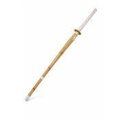 Bamboo shinai word with white handle on a white background